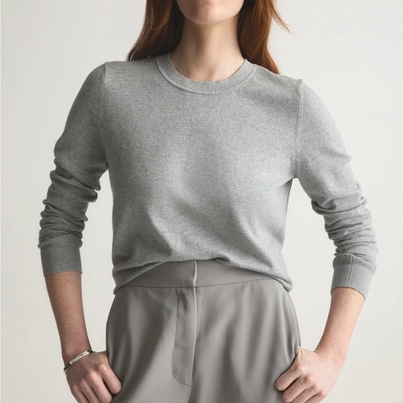 Quince Sweaters - Quince Lightweight Cotton Cashmere Crew Sweater Medium Heather Grey Classic